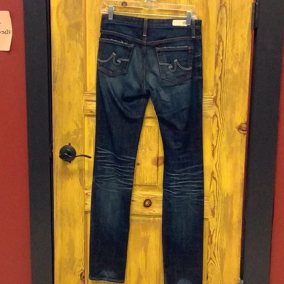 Ag Adriano Goldschmied Skinny Blue Jeans with Distressed Look
